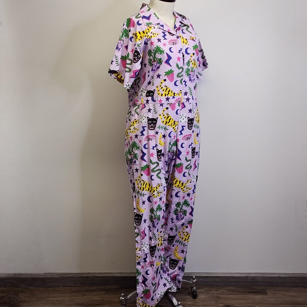 Nooworks Coveralls Short Sleeve Jumpsuit in Hastings Print Womens XXL Lavender - Picture 6 of 13
